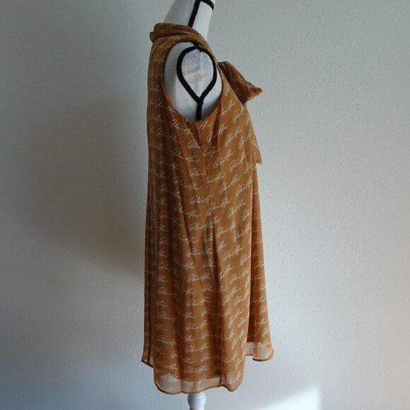 Calvin Klein Tie Neck Dress Women's Size 6 Brown Signature Logo Fabric - Picture 4 of 12